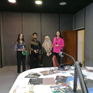 Students of the Department of Media preparing a radio program entitled “My Department is the Best” at Cihan Radio