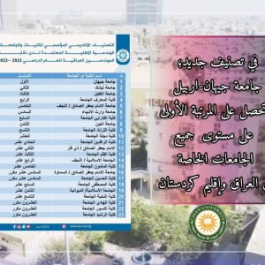 في تصنيف جديد؛ جامعة جيهان-اربيل  تحصل على المرتبة الأولى على مستوى  جميع الجامعات الخاصة في العراق وإقليم كردستان