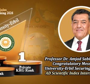 Professor Dr. Amjad Sabir Al-Delawi Sends Congratulatory Message on Cihan University-Erbil Securing First Place in the AD Scientific Index International Ranking