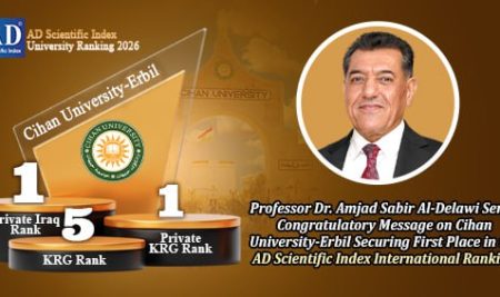 Professor Dr. Amjad Sabir Al-Delawi Sends Congratulatory Message on Cihan University-Erbil Securing First Place in the AD Scientific Index International Ranking